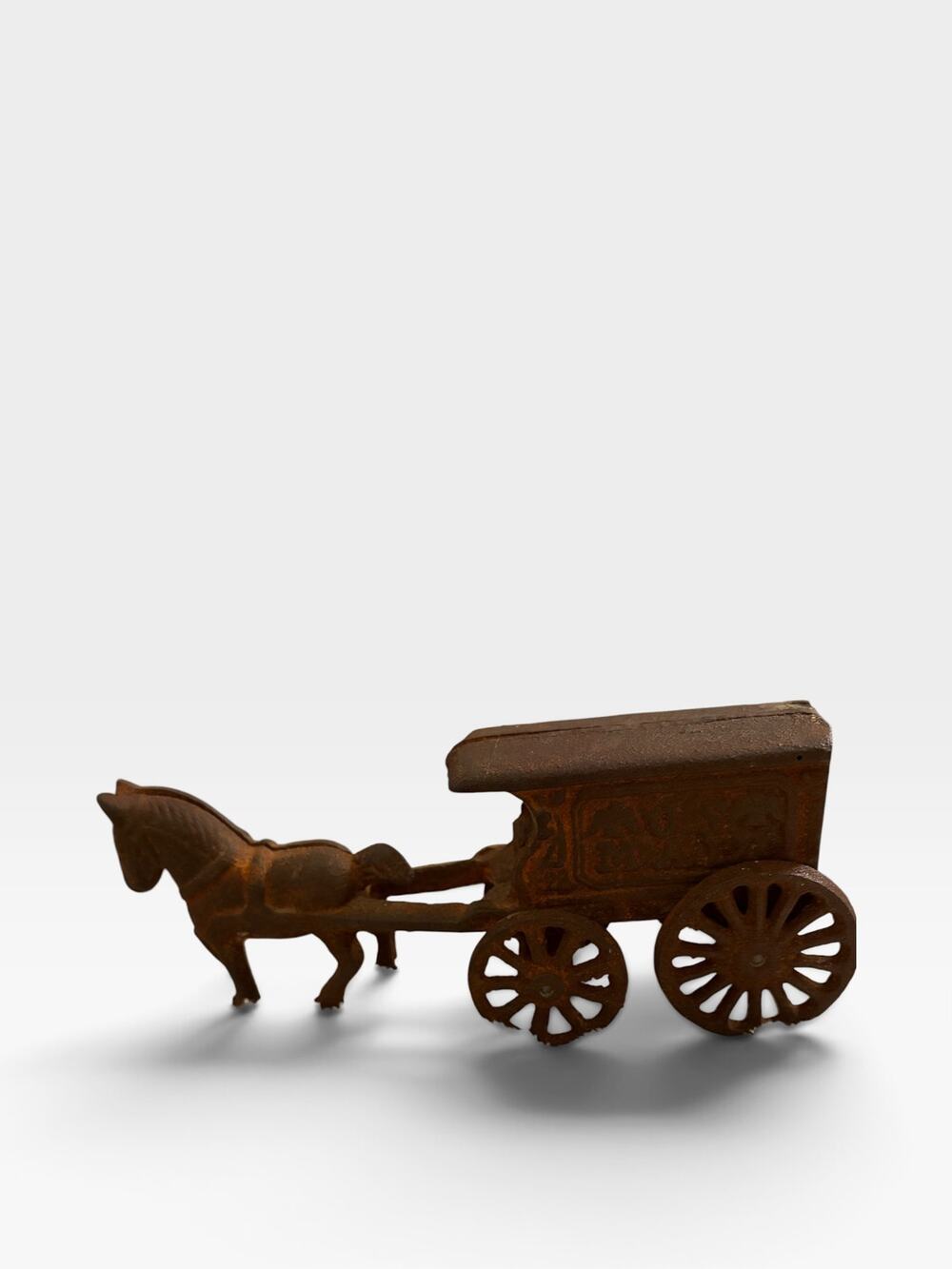 Vintage Cast Iron U.S. Mail Horse Drawn Wagon Toy – Rustic Decor – 7.5"